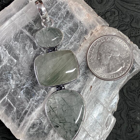 Green Rutilated Quartz Pendant Gemstone Crystal Jewelry - Picture 6 of 6